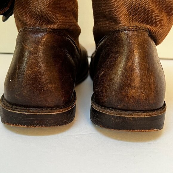 Frye Paige Short Riding Boots Brown Canvas & Leather Pull On Mid Calf 6.5 (READ) - Picture 13 of 15